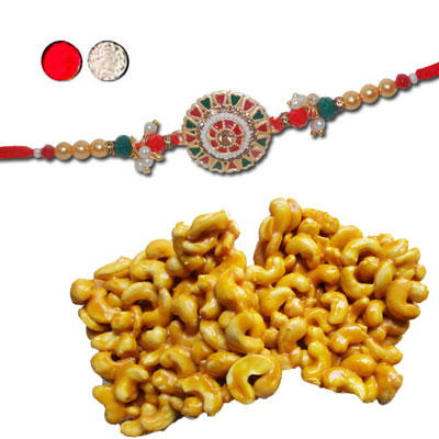 "Zardosi Rakhi - ZR-5010, 250gms of KajuPakam Sweet - Click here to View more details about this Product